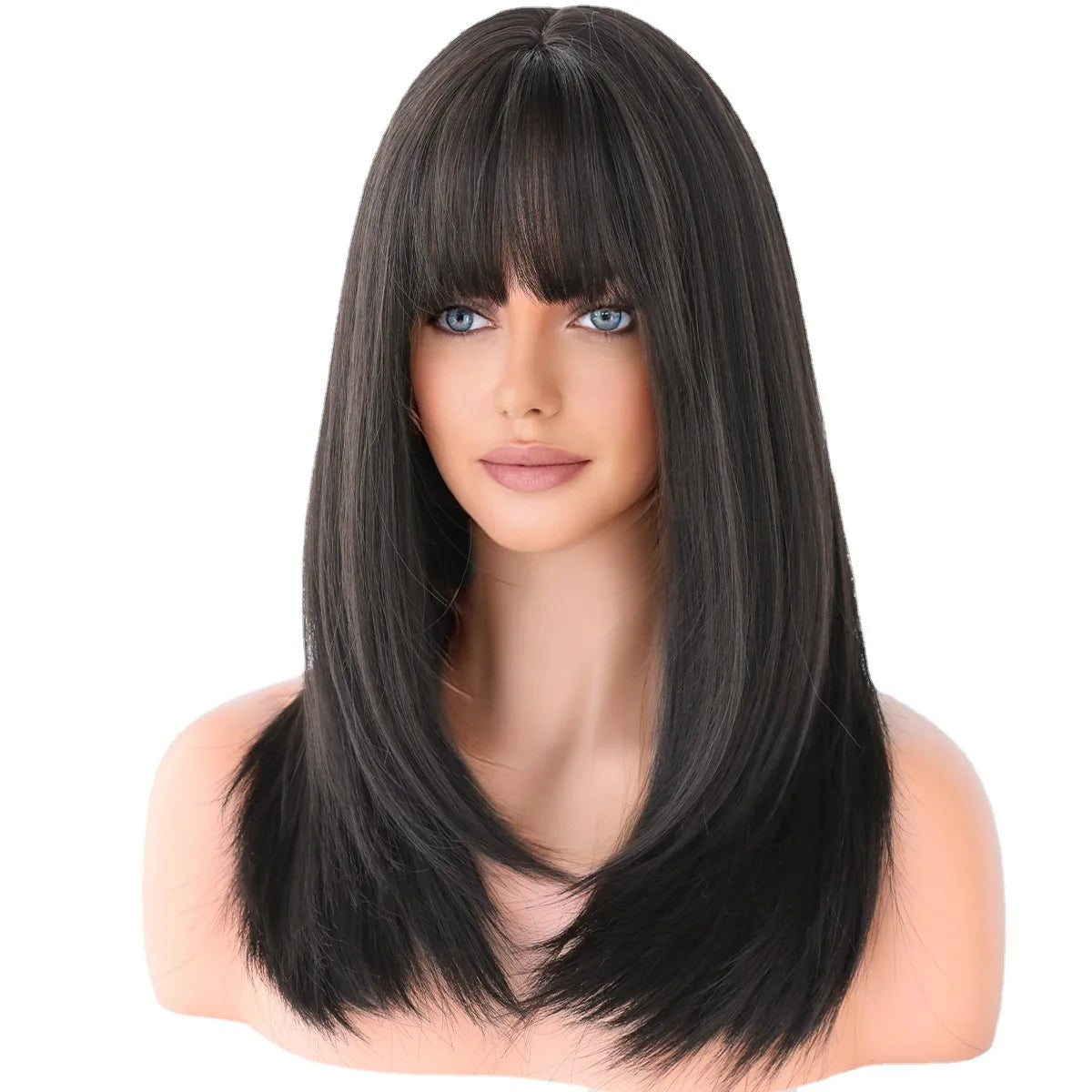 22“ Long Omber 3Style Black Brown Straight Women’s Cosplay Hair Wig