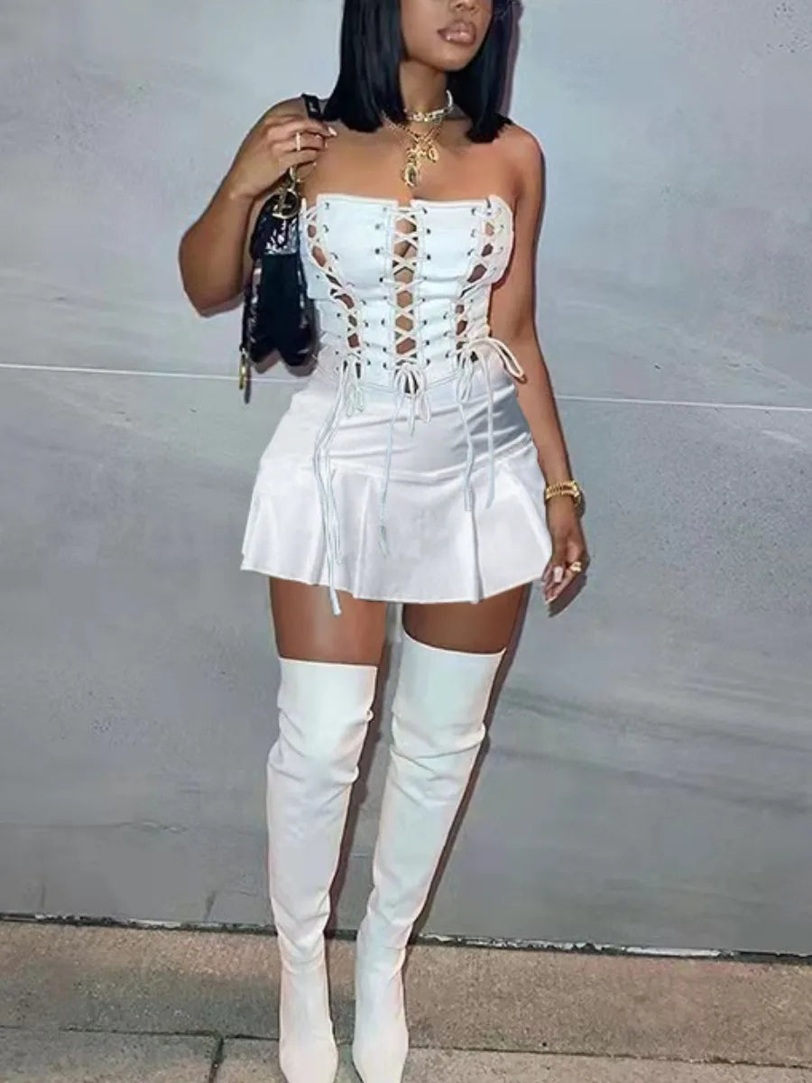 Off-The-Shoulder Bandage-Design Pleated Dress