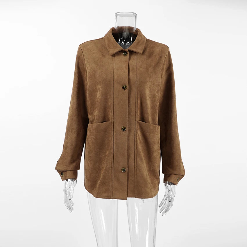 Fashion Brown Deerskin Velvet Coat