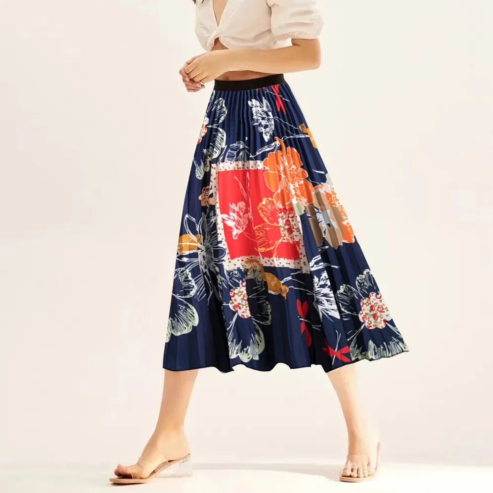 Vintage Printed Pleated Skirt