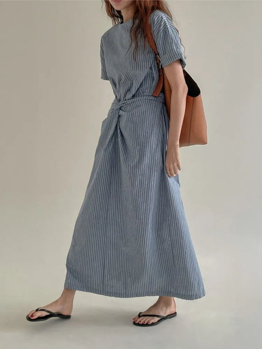 Vintage Elegant Long Striped Bandage Dress