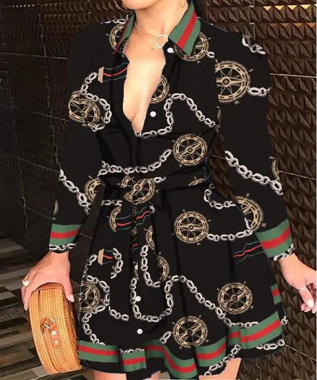 Casual Long-Sleeve Dress With Buttons & Lapels