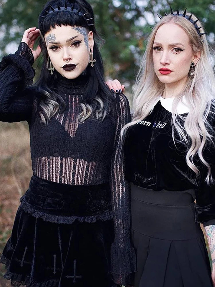 Gothic Aesthetic Velvet Pleated Mini Skirt