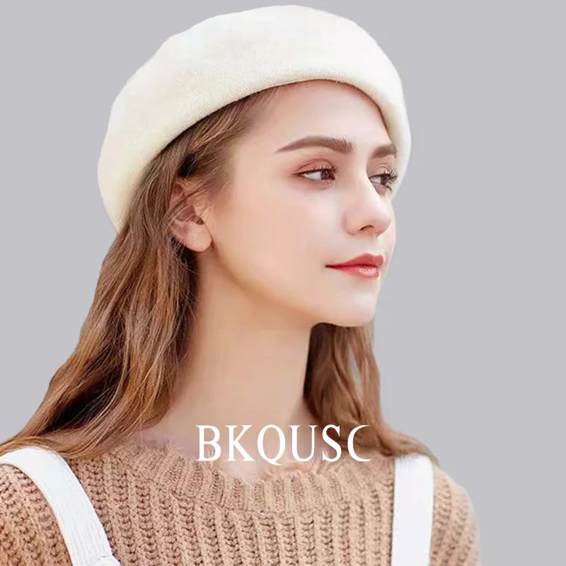 Women's Cashmere Hairy Soft French Artist Beret Cap