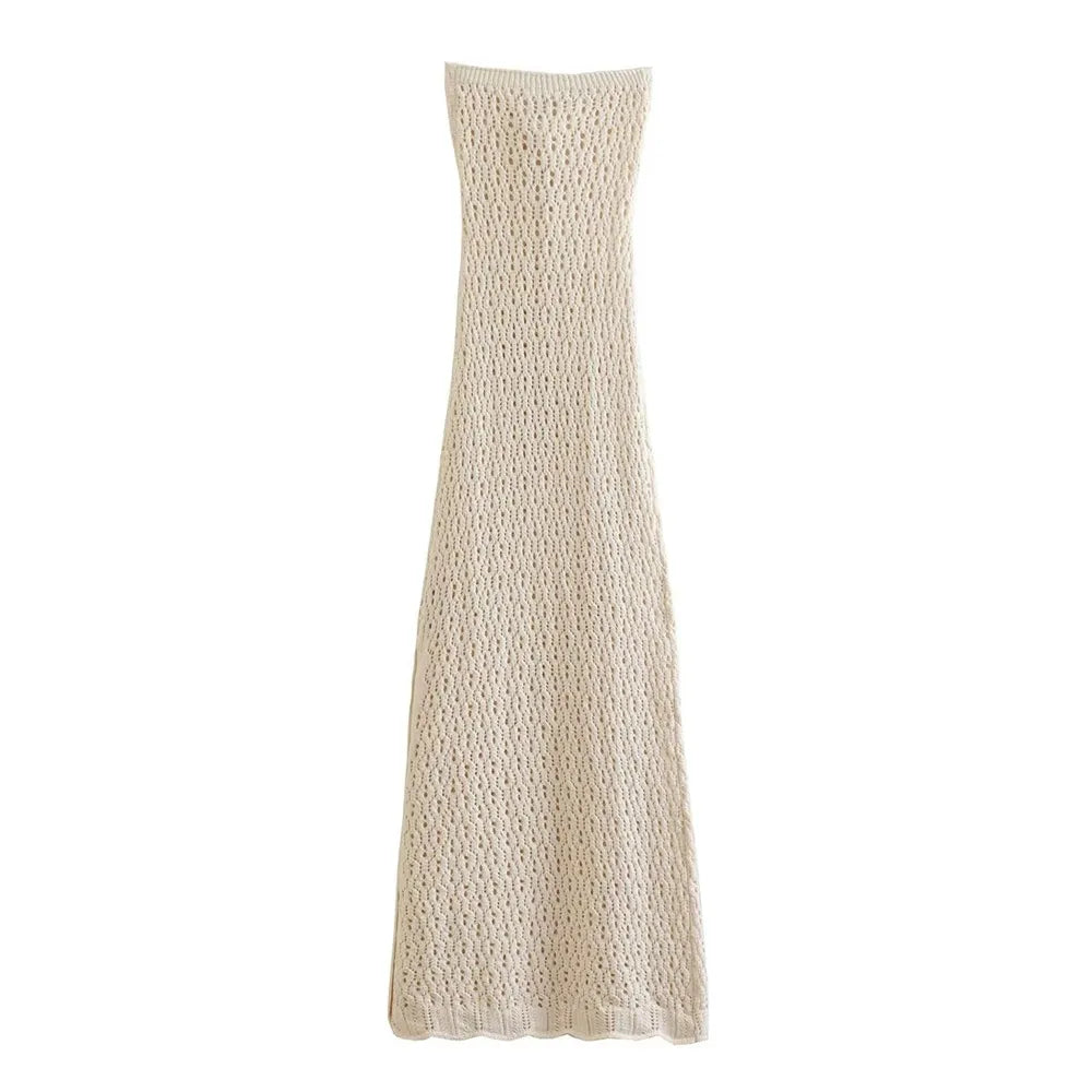 Bra Opening Design Jacquard Hollow Mesh Knit Dress