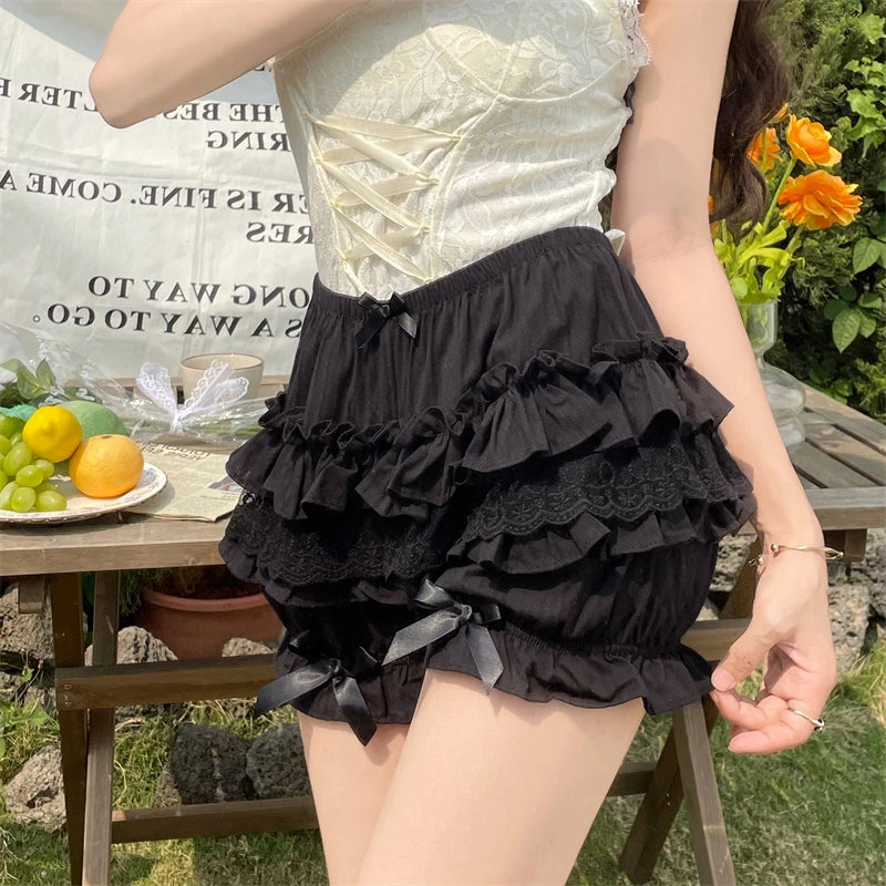Womens Lace Ruffle Bloomers Shorts Layered Pettipants Victorian Pumpkin Pants Panties Booty Shorts Lolita Dress Safety Shorts