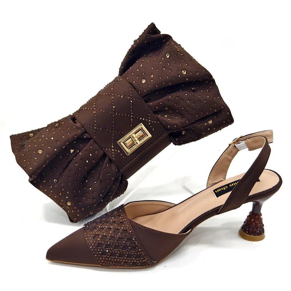 New Elegant Heels & Rhinestone Handbag Set