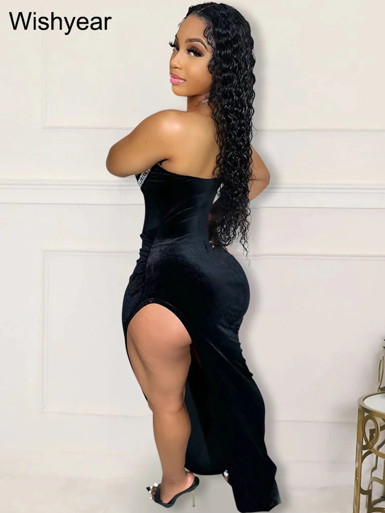 High-Side Split Ruched Bodycon Maxi Evening Dress