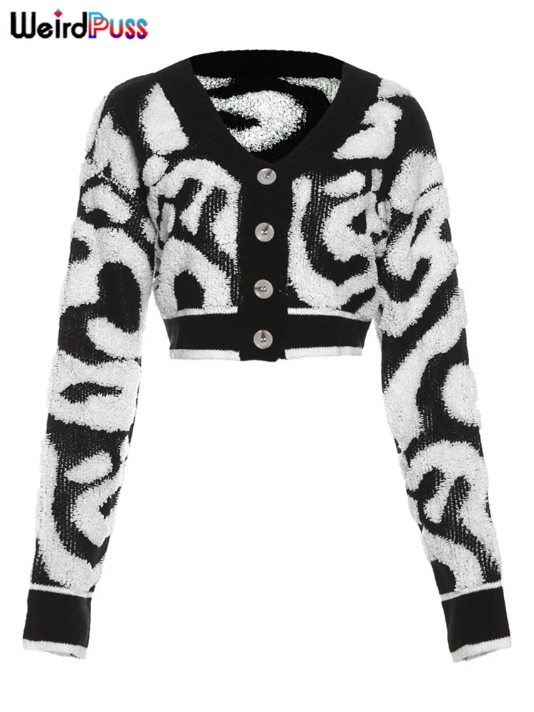 Weird Puss y2k Sweet Cardigan Sweater Women V-Neck Button Autumn Stylish Casual Long Sleeve Warm Wild Streetwear Knit Jumper