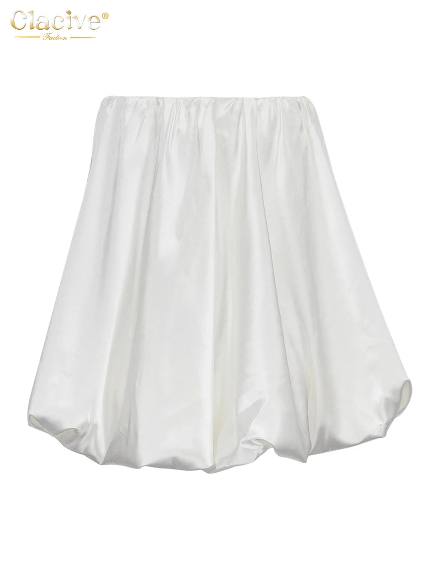 Clacive Casual Beige Satin Mini Skirt