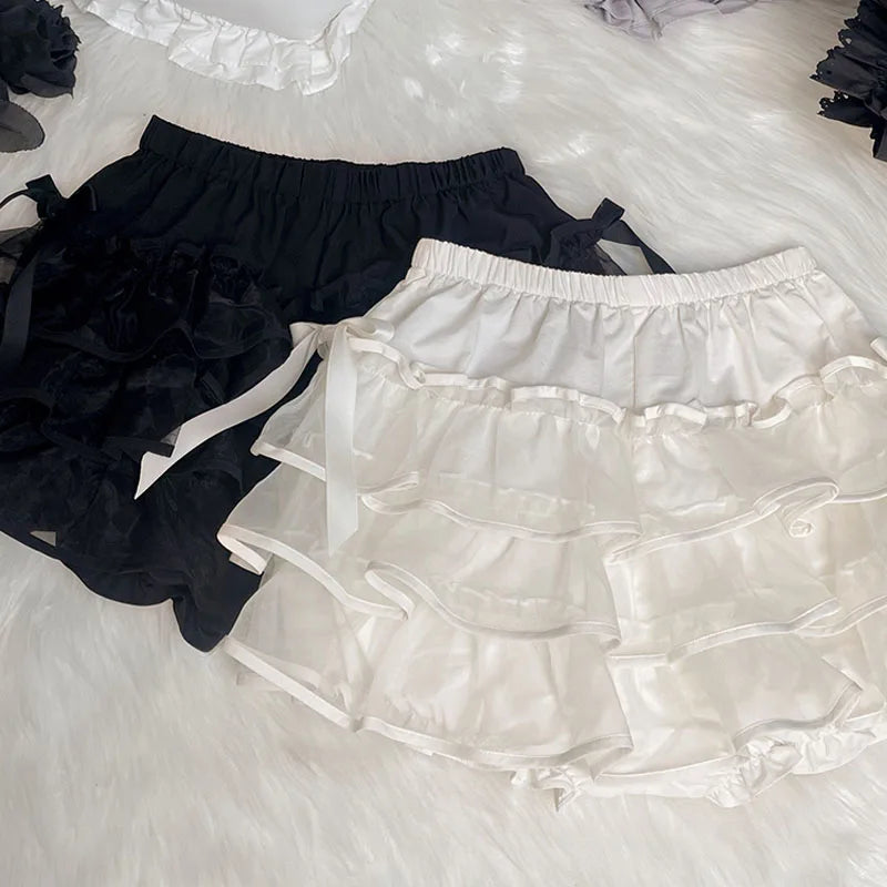 Womens Lace Ruffle Bloomers Shorts Layered Pettipants Victorian Pumpkin Pants Panties Booty Shorts Lolita Dress Safety Shorts