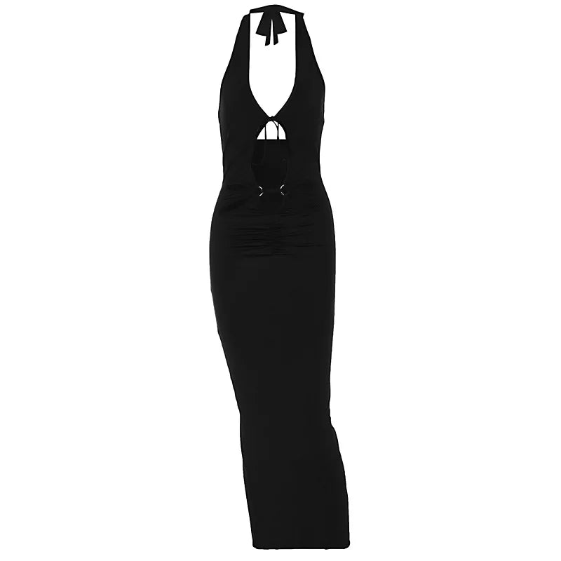 Backless V-Neck Lace-Up Slim-Fit Hollow-Out Slit Dress