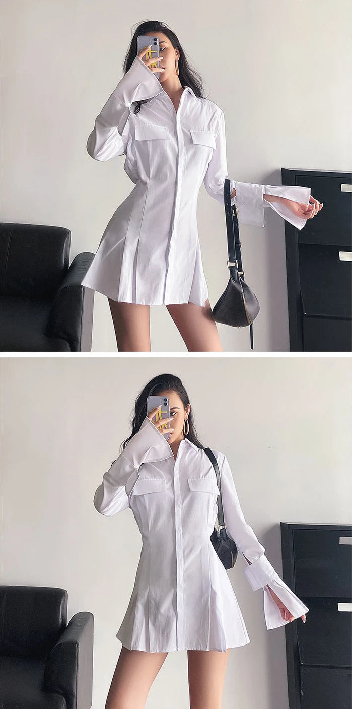 Novelty Button-Up Trendy Blouse-Cum-Mini Dress