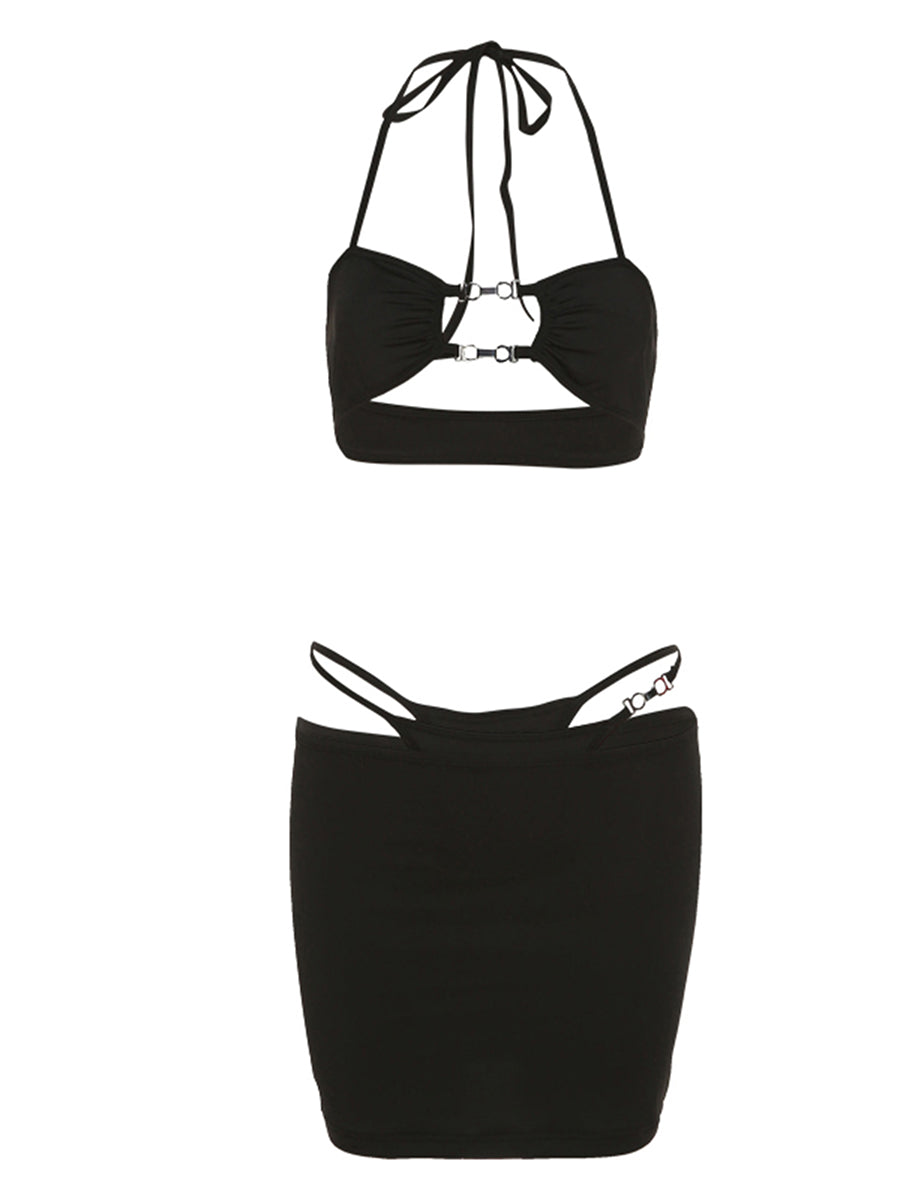 Three-Piece Tops+Thong+Skirt Outfit