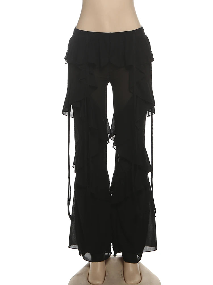 Women's Irregular Tierred Flared Trousers