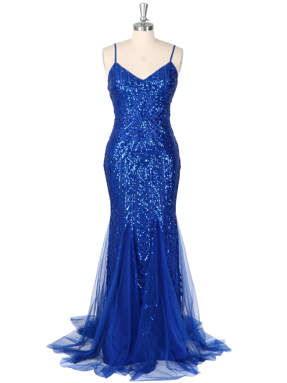 Sparkly Sequin Mermaid Long Spaghetti-Strap V-Neck Evening Dress