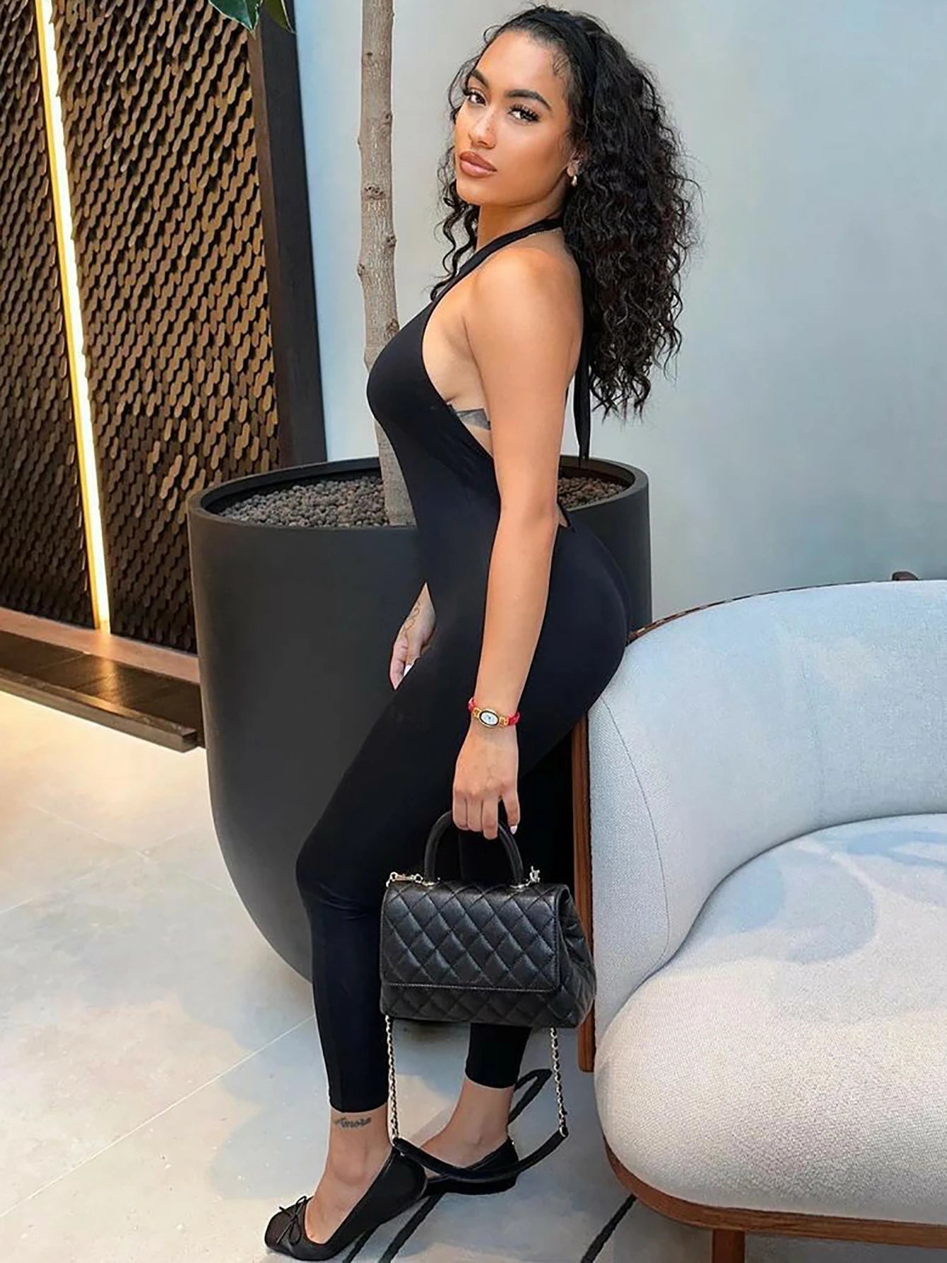 Sleeveless Halter Backless Lace-Up Jumpsuit