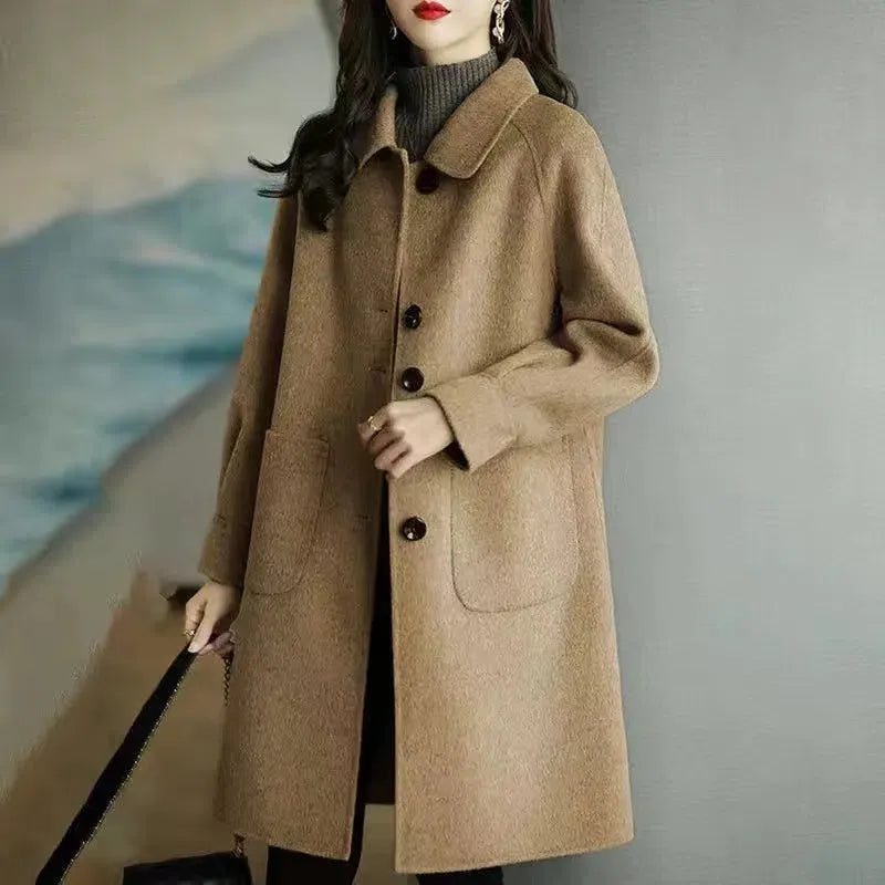 New-Style Thickened Slim Temperament Mid-Length Woollen Jacket For Women