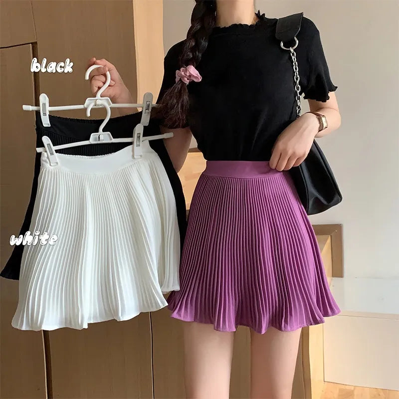 Pleated Short Elastic-Waist Mini Skirt