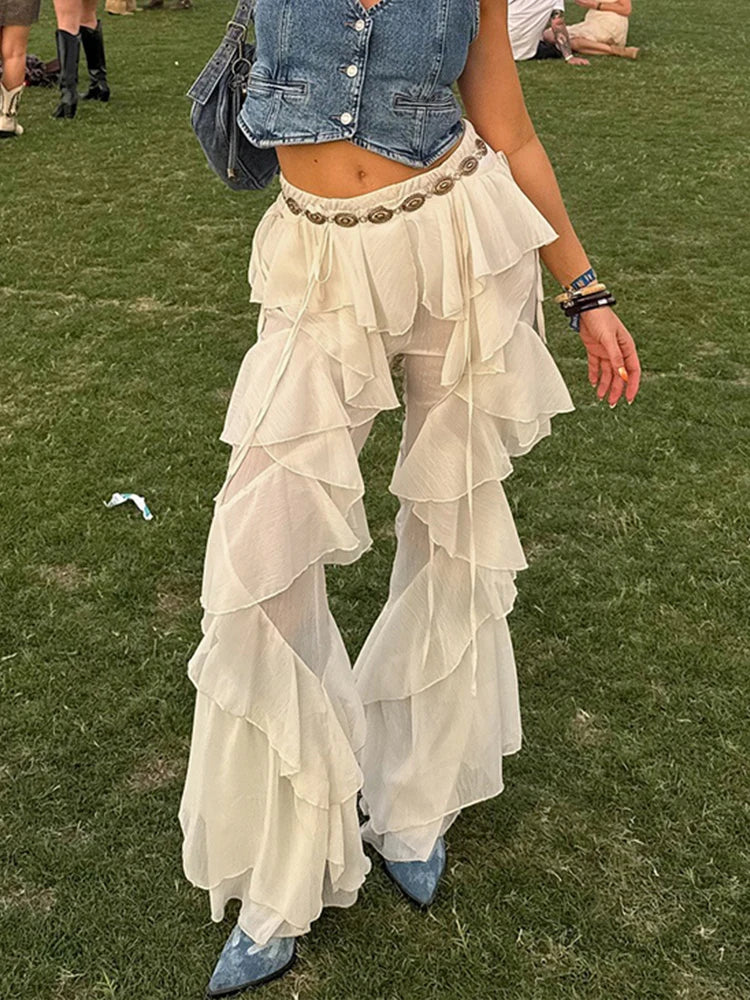 Women's Irregular Tierred Flared Trousers