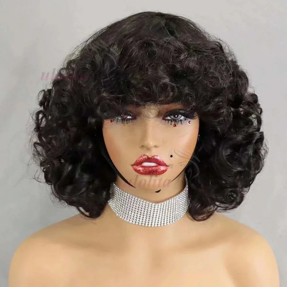 Egg Curls Human Hair Wig With Bangs