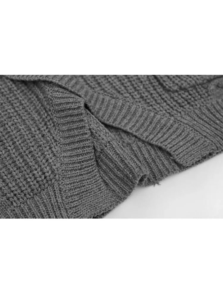 Knitted Oversized Sweater For Women - Asymmetrical Pullover