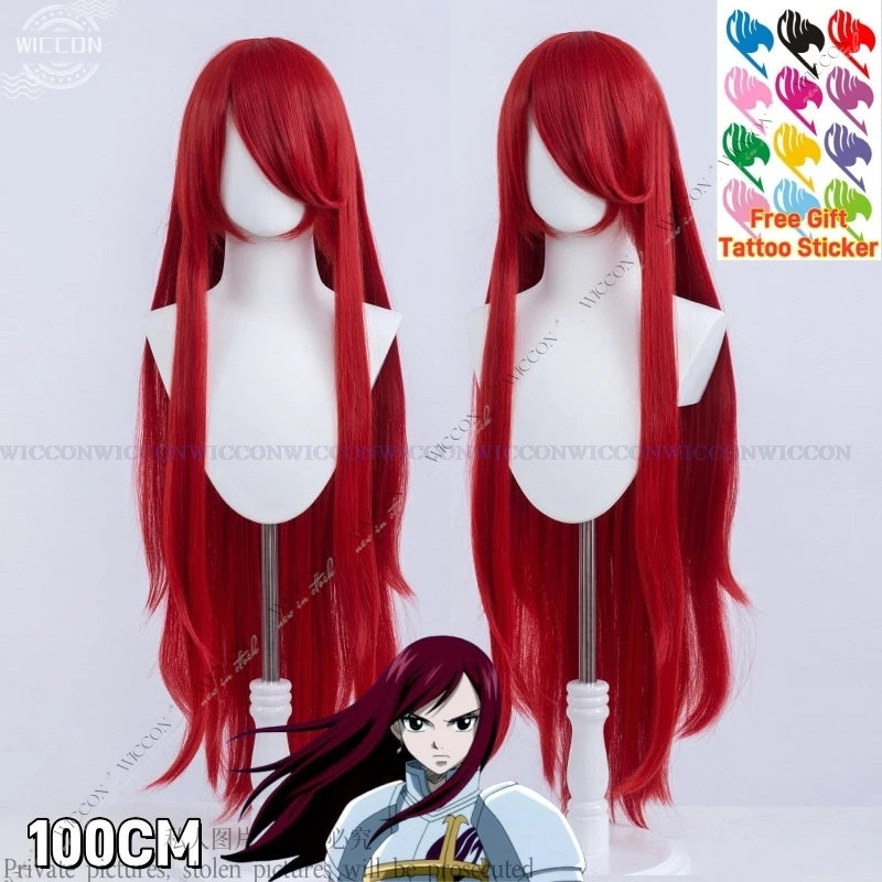 Erza Scarlet Anime FAIRY Cos Wig TAIL Wig Heat Resistant Synthetic Hair Long Straight Red Party Wigs S-class Mage Erza Scarlet