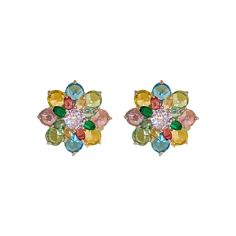 Exquisite Colourful Cubic Zirconia Flower Earrings