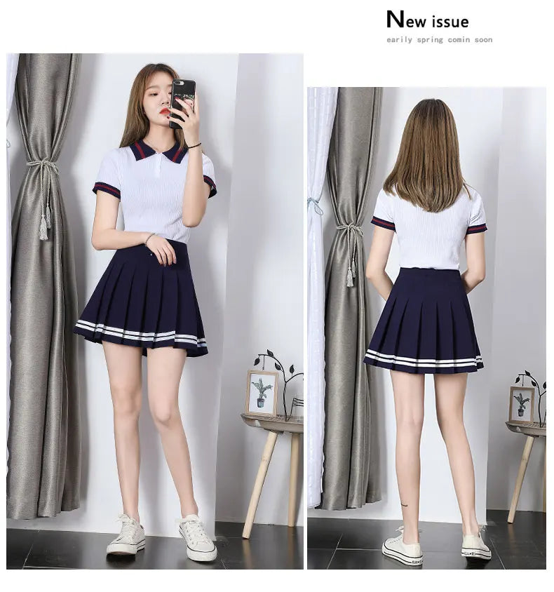 High-Waist Pleated Elastic-Waist Mini Skirt