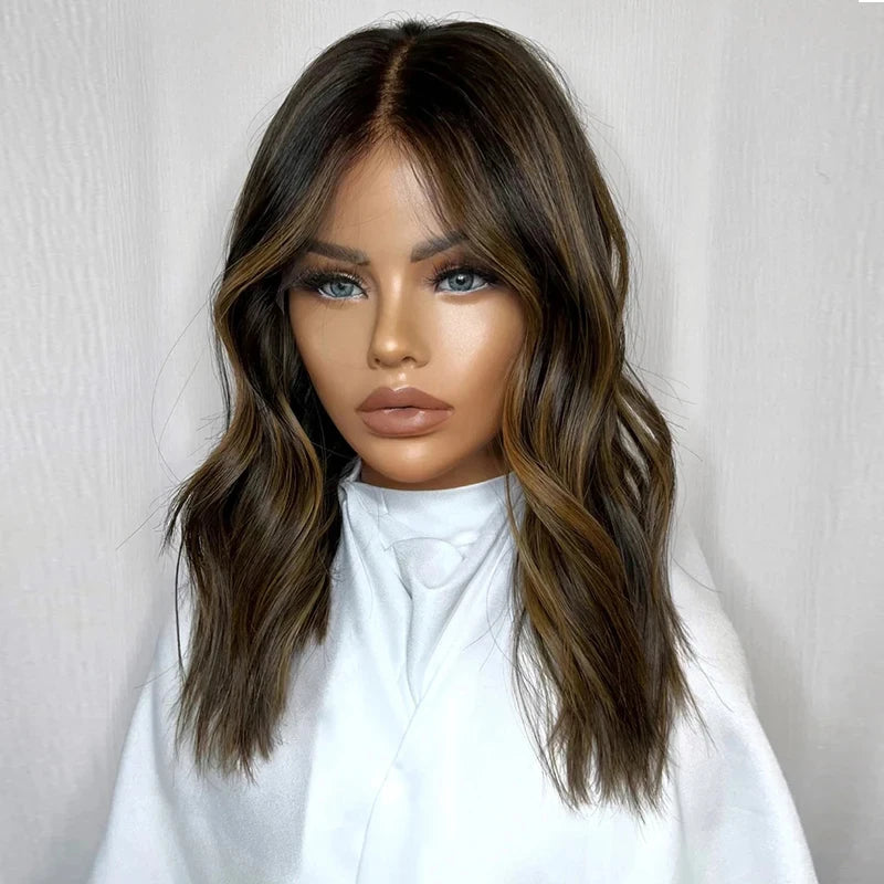 Dark Brown Lowlights Human Hair Wigs Small Large Head Cap Lace Frontal Wig Natural Women"s Wigs Bleached Knots High Quality Wig