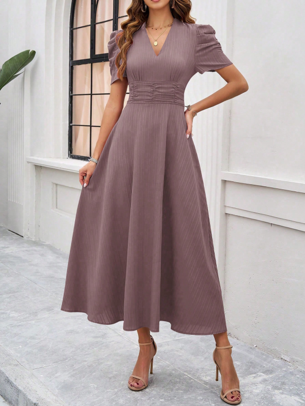 Elegant Solid-Colour Midi Dress