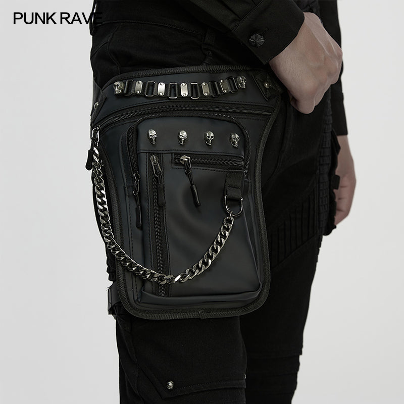 Cyberpunk Chain & Skull Hardware Waist–Leg Bag