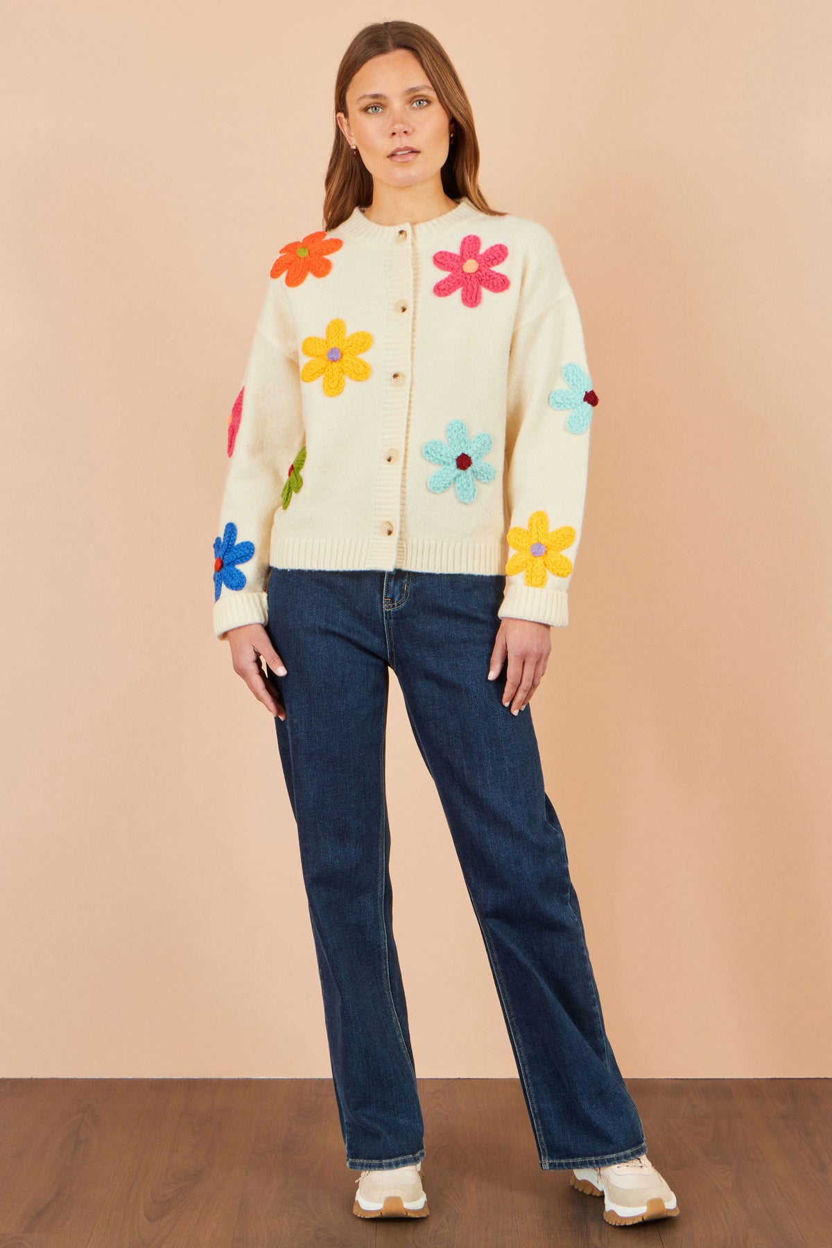 Ivory Knitted Flower Applique Cardigan