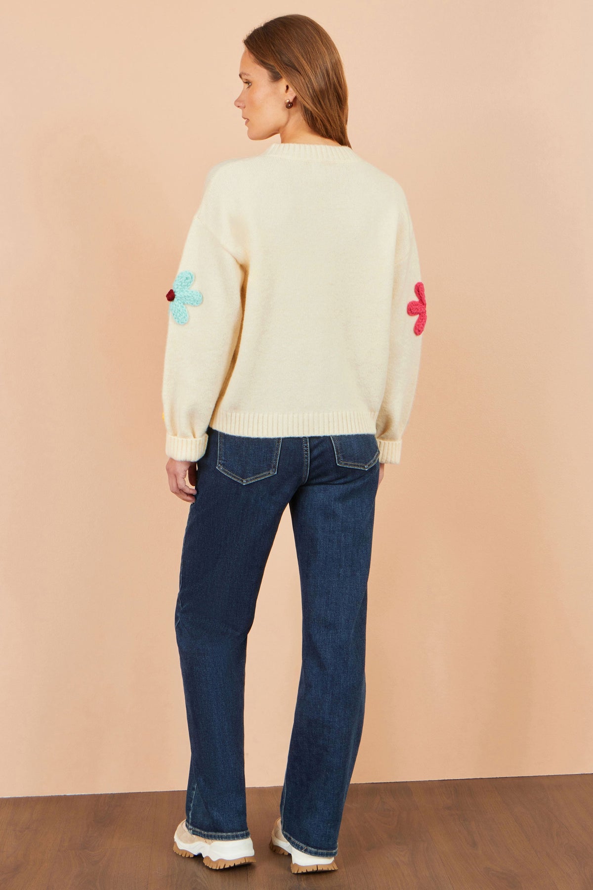 Ivory Knitted Flower Applique Cardigan