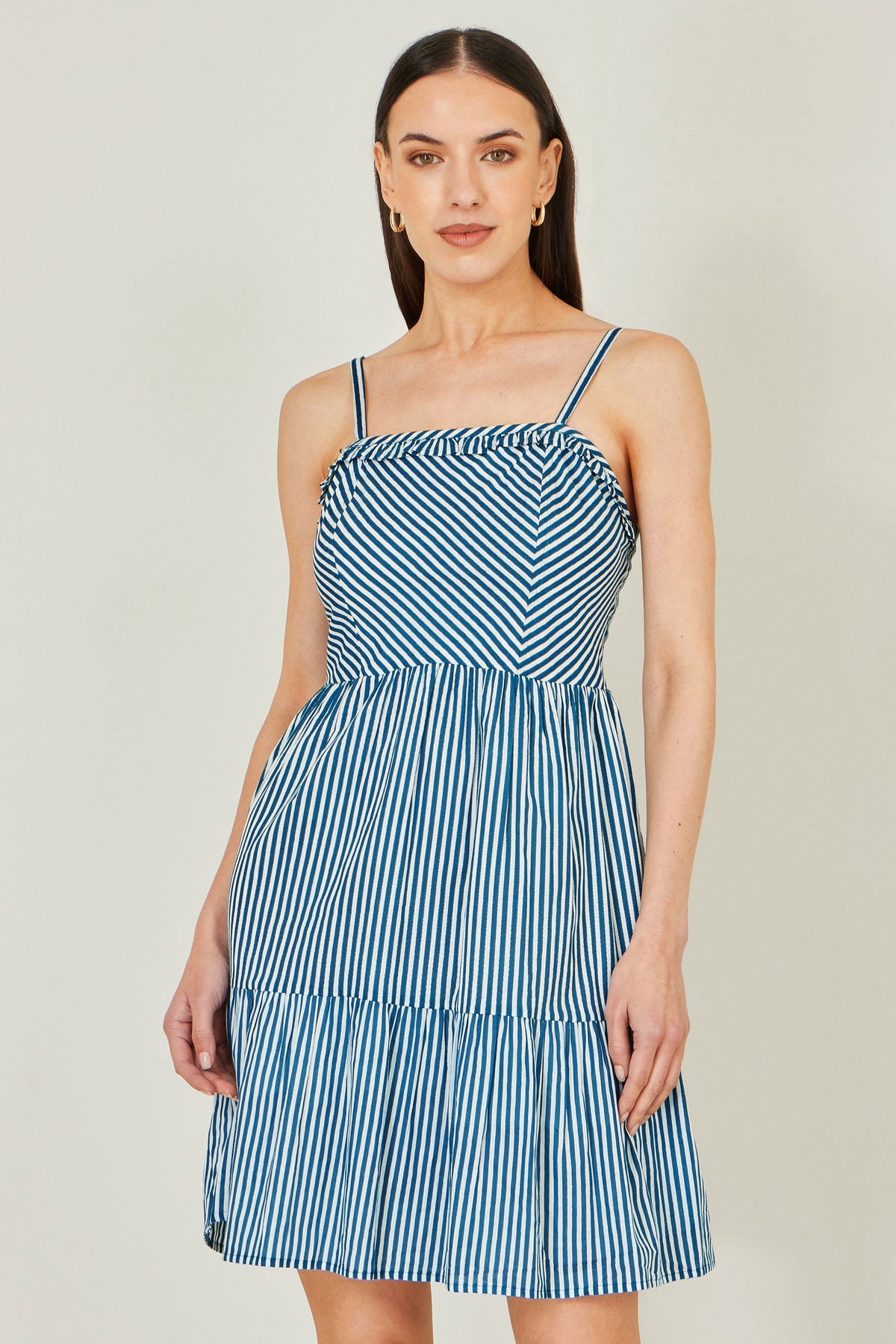 Blue Stripe Cotton Mini Sun Dress