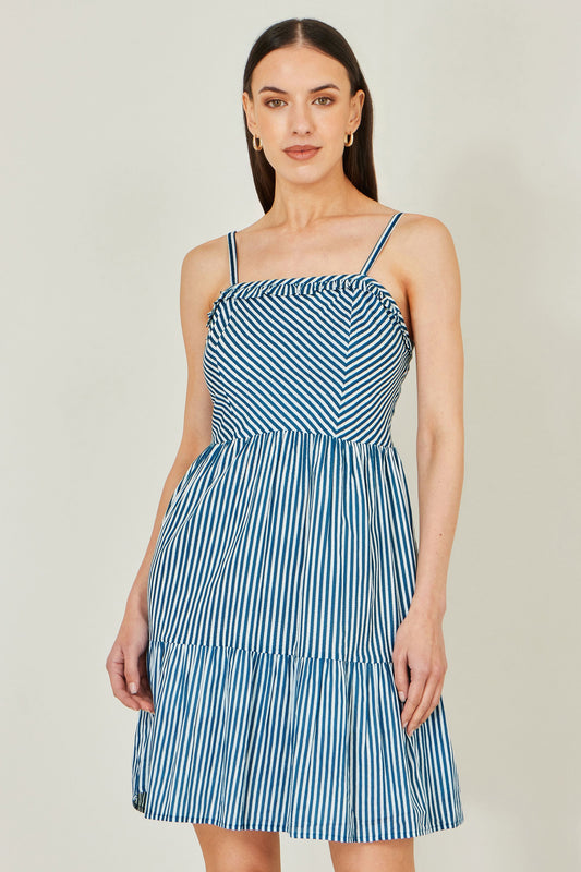 Blue Stripe Cotton Mini Sun Dress