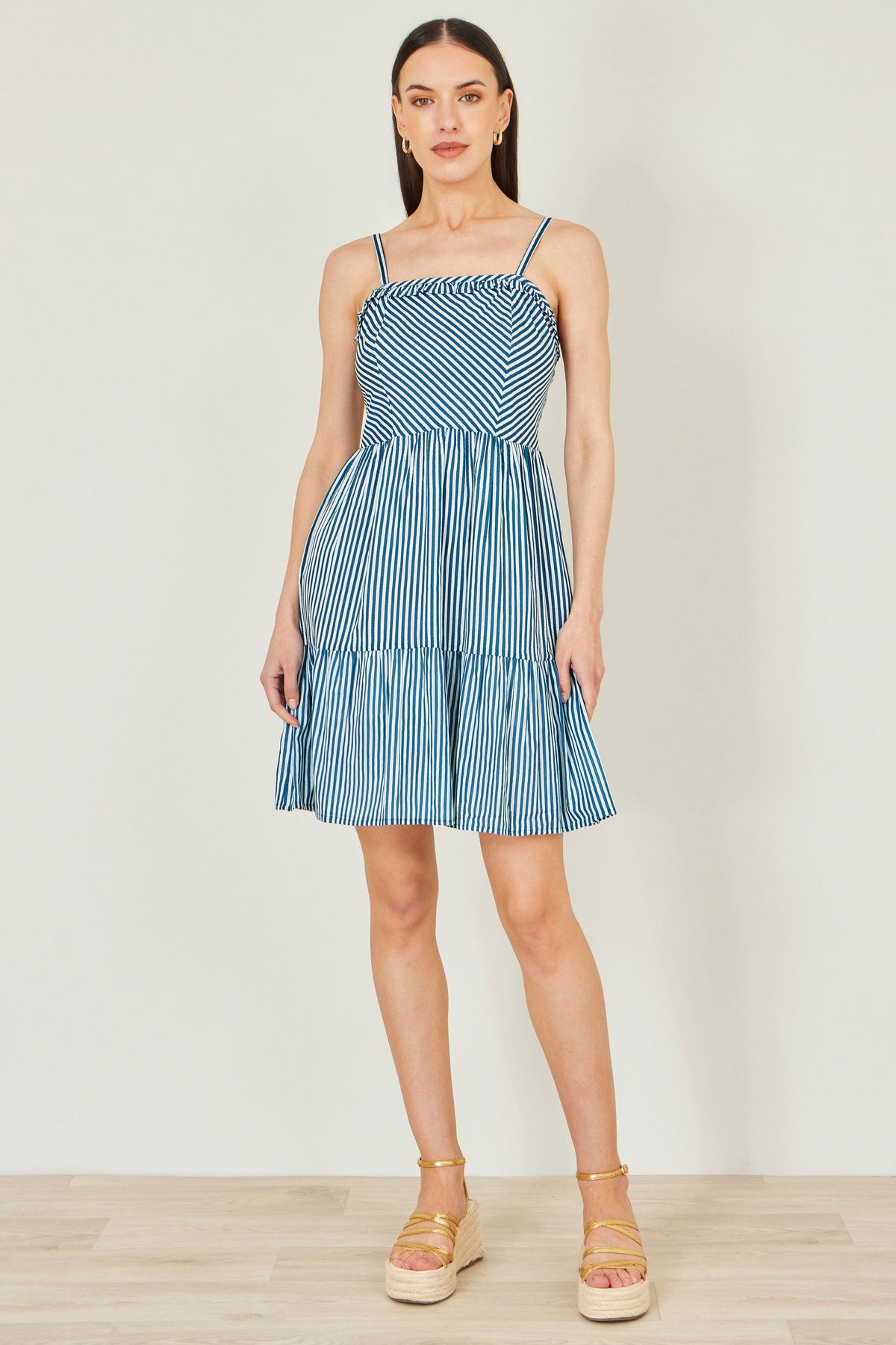 Blue Stripe Cotton Mini Sun Dress