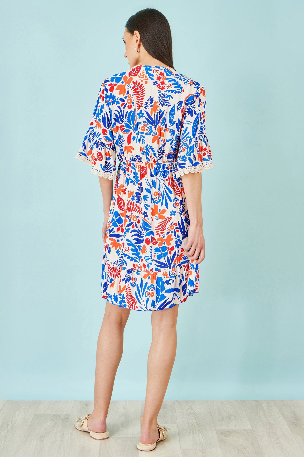 Multicolour Leaf Print Viscose Kimono Sleeve Tunic
