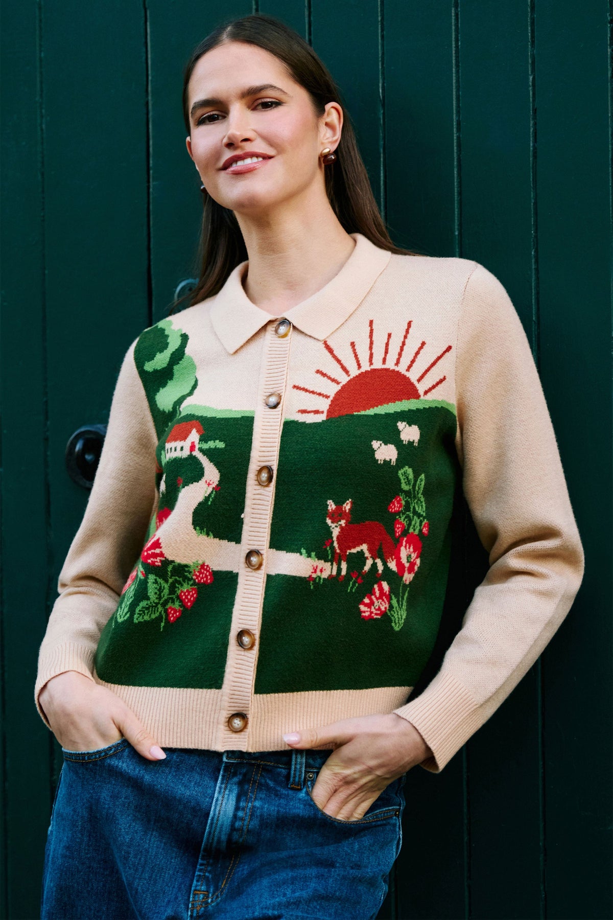 Fox Scene Viscose Knitted Box Jacket