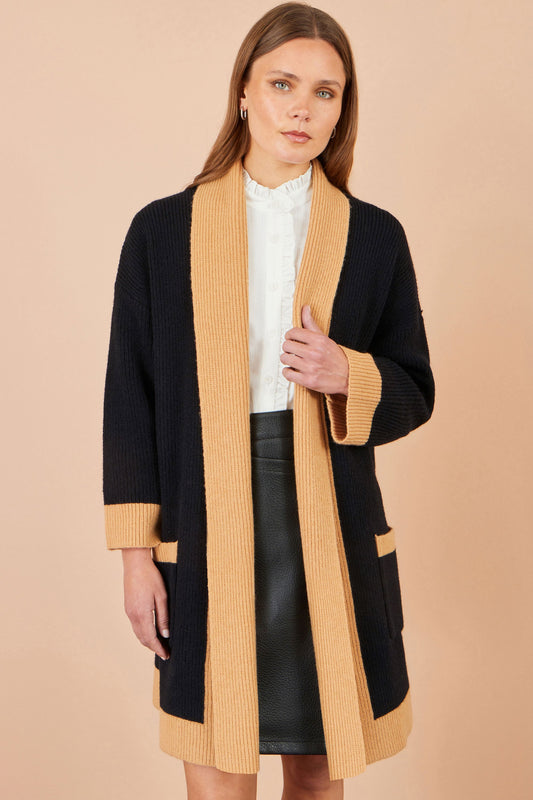 Black Open Cardigan With Contrast Border
