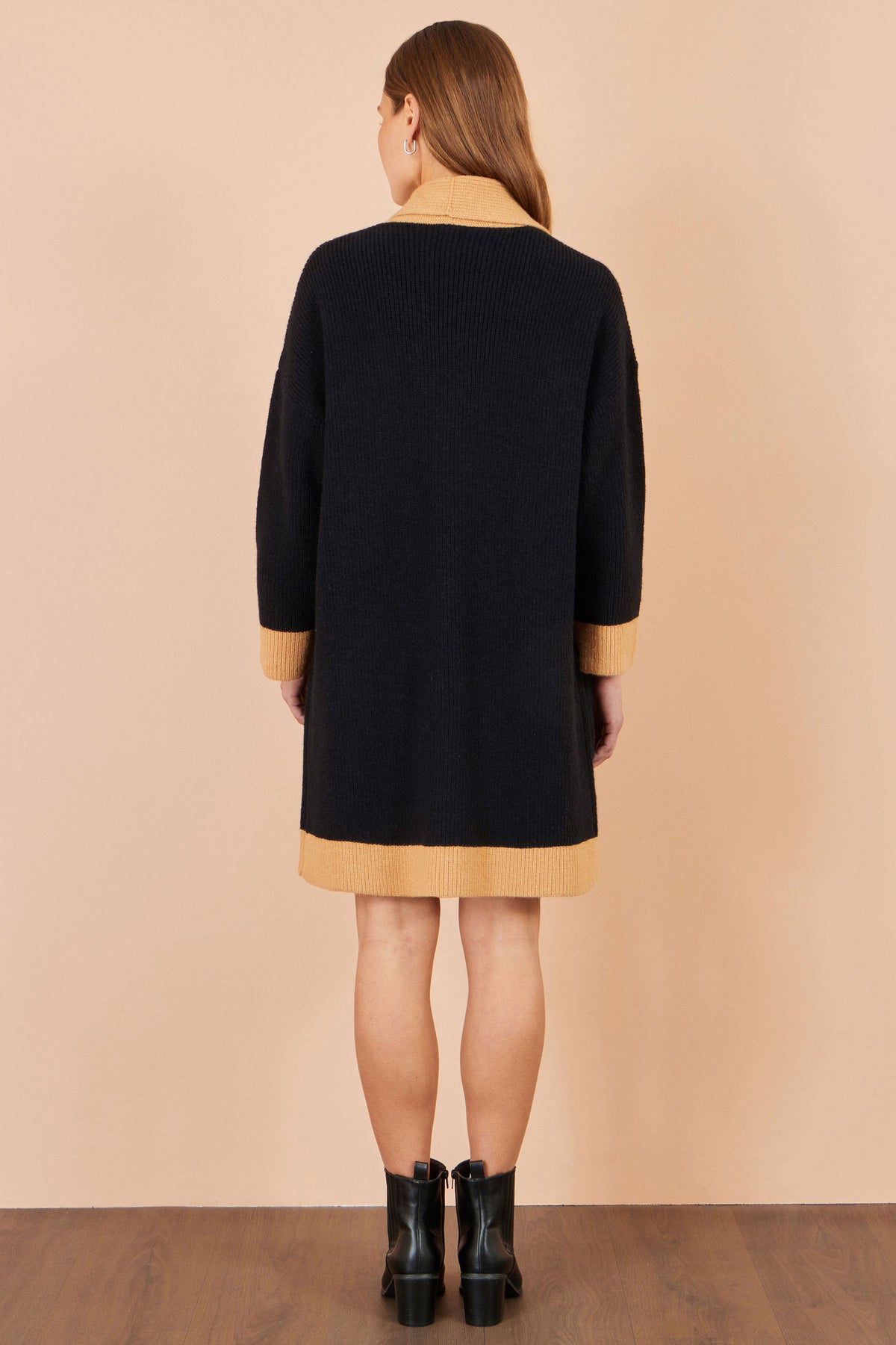 Black Open Cardigan With Contrast Border