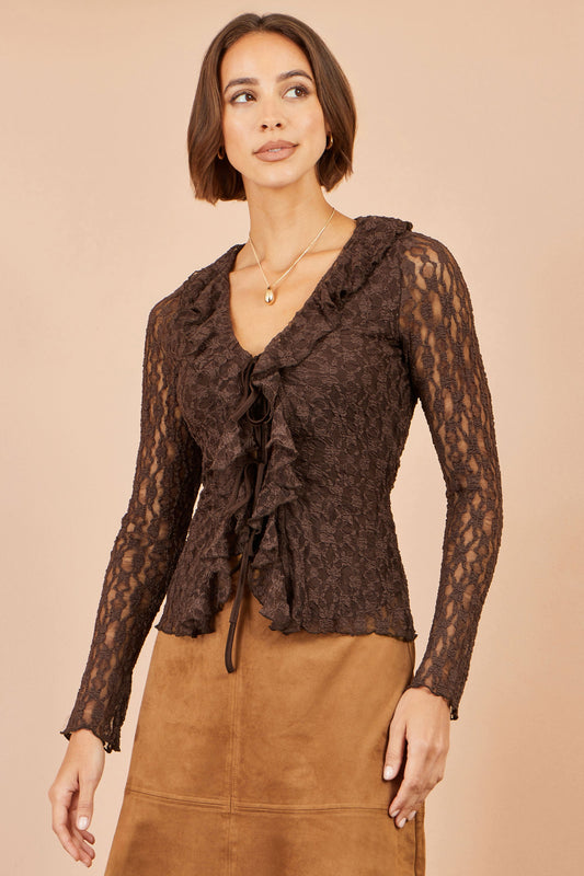 Brown Ruffle Lace Top