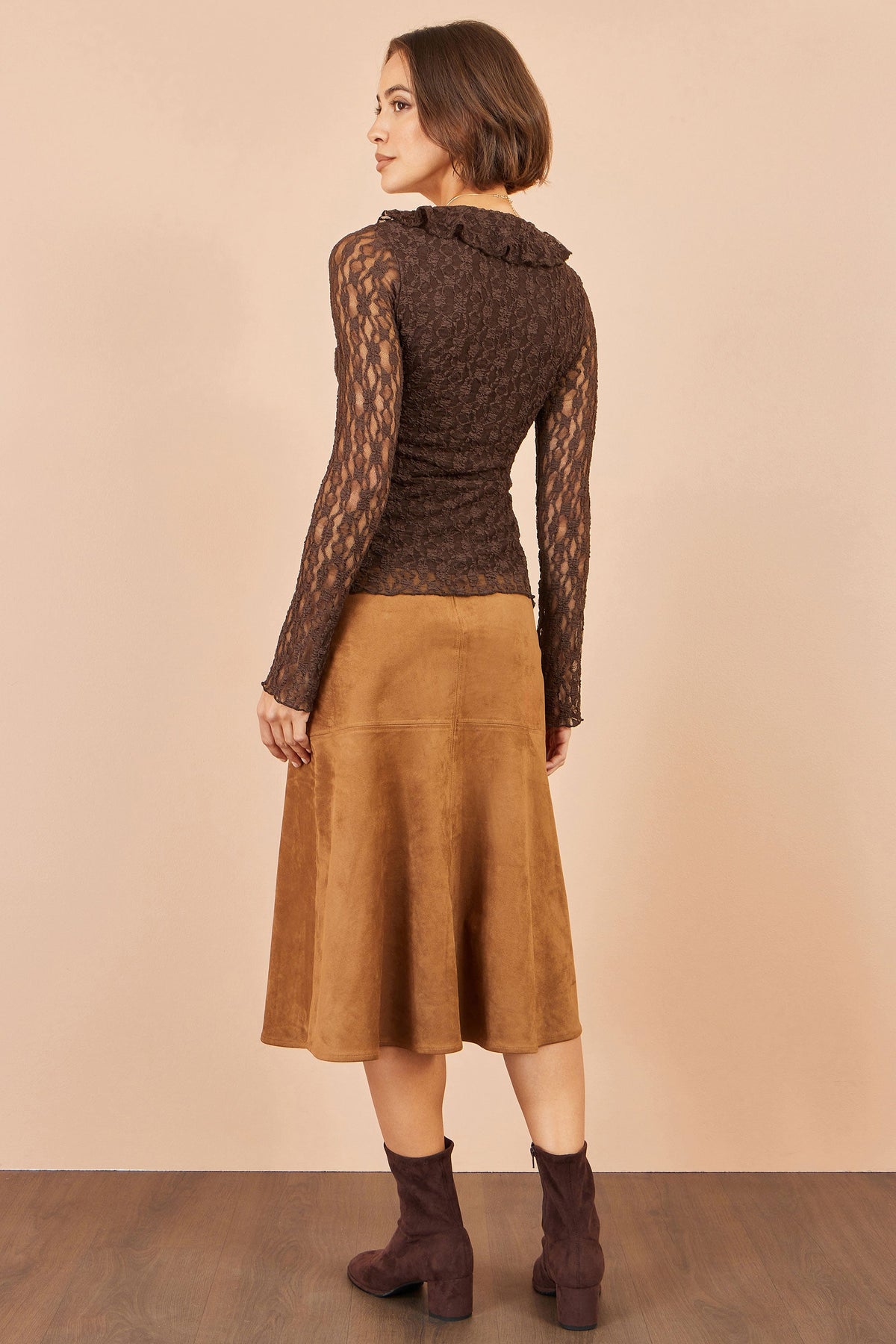 Brown Ruffle Lace Top