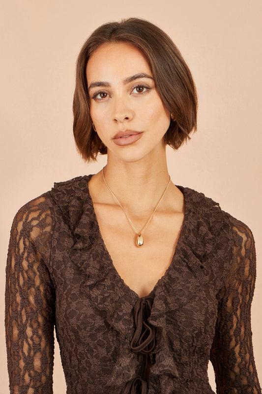 Brown Ruffle Lace Top