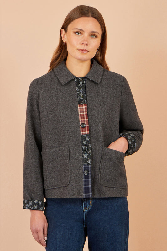 Grey Patchwork Boxy Jacket