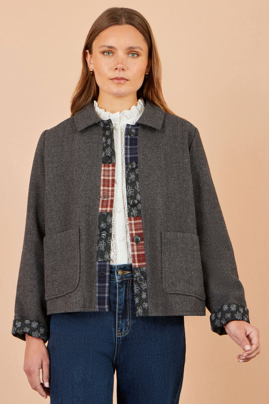 Grey Patchwork Boxy Jacket