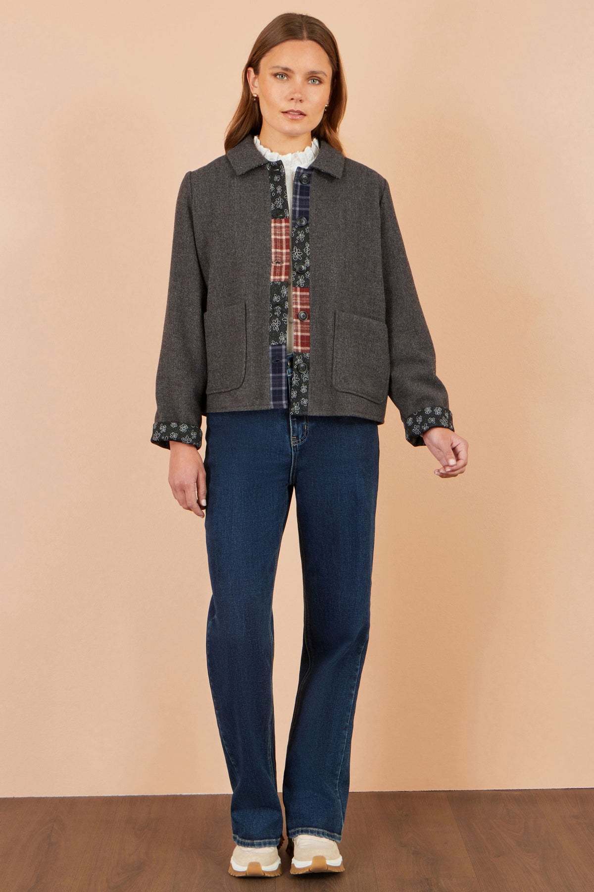 Grey Patchwork Boxy Jacket