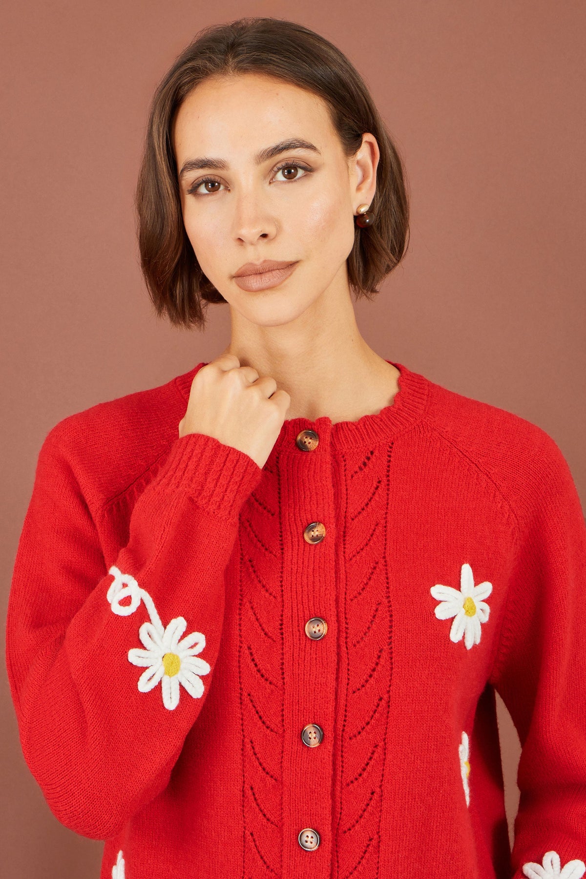 Red Daisy Stitch Cardigan