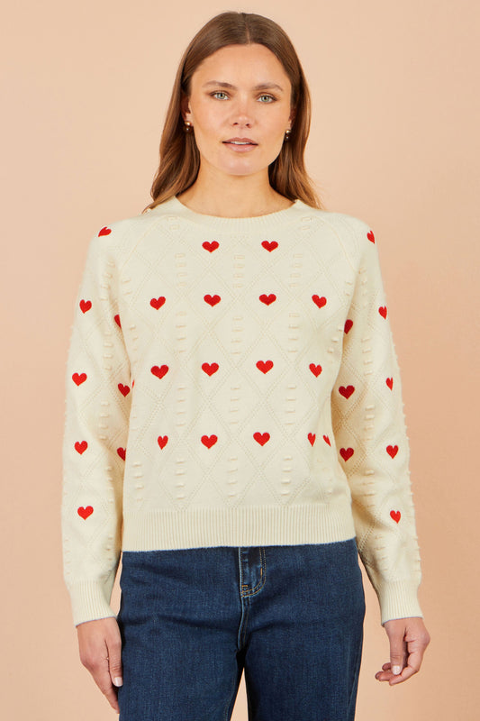Ivory Embroidered Heart Jumper