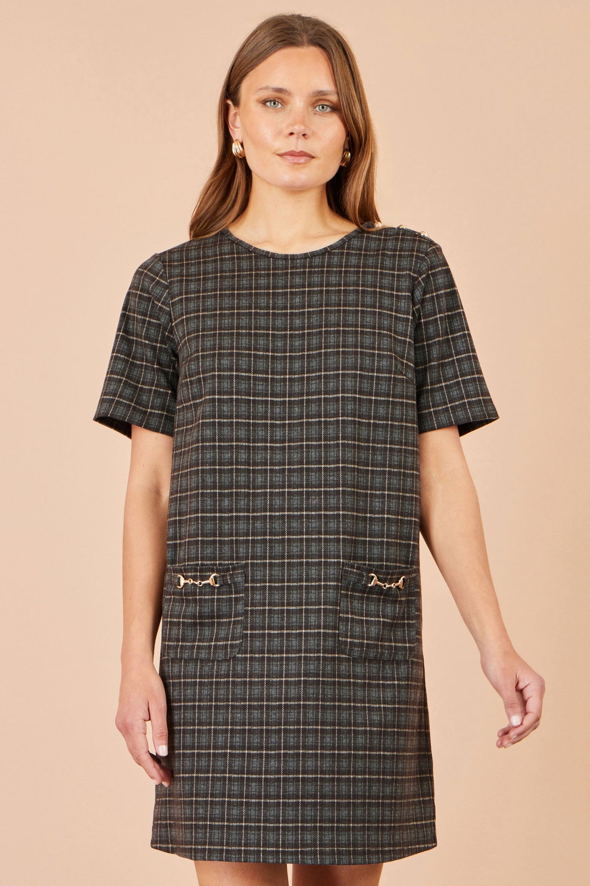 Brown Check Tunic With Buckles